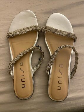 Unisa Silver Braided Rhinestone Sandals